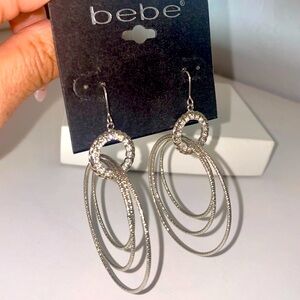 Bebe Rhinestone/Diamond cut Silver Hoop Earrings - like new!